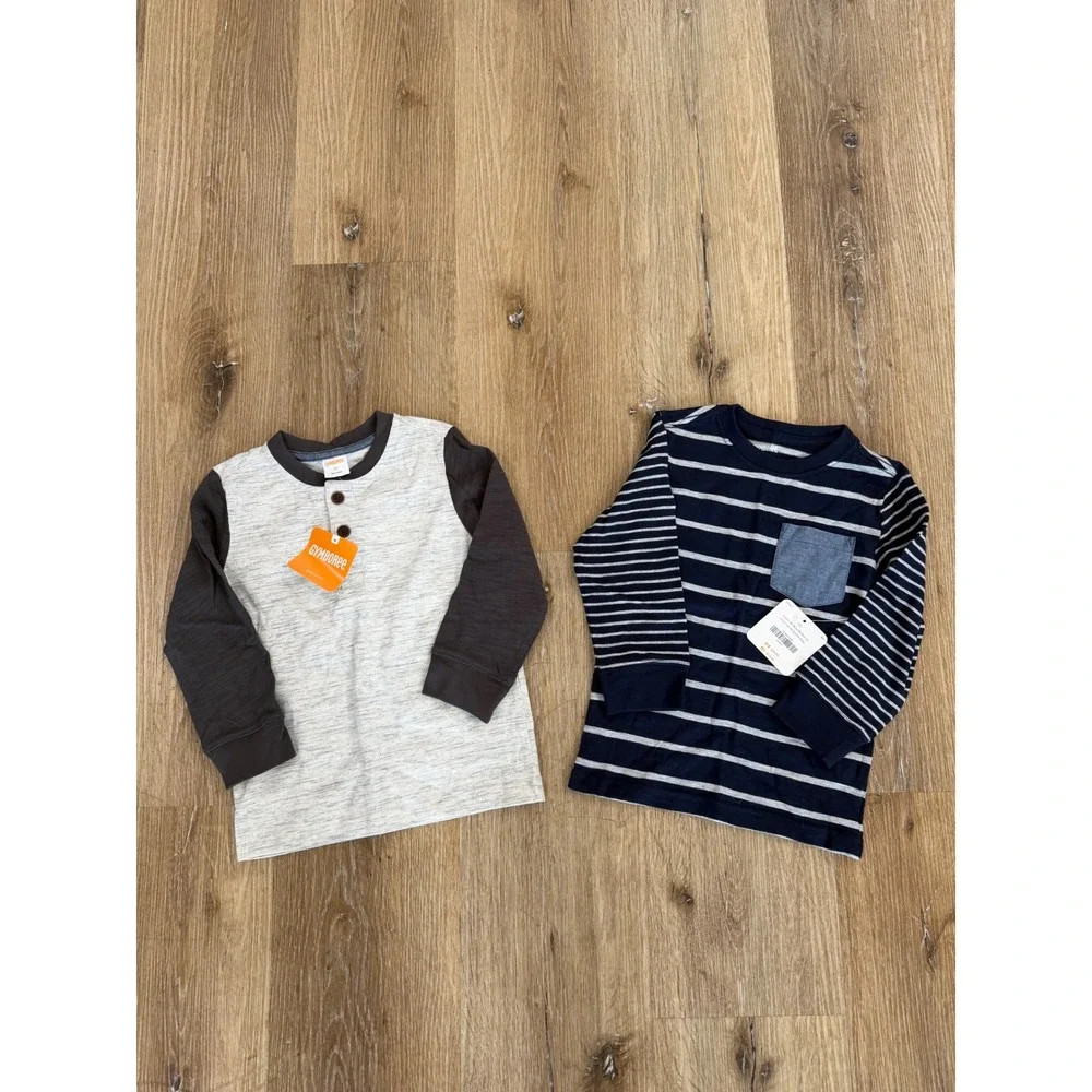 Gymboree Striped Henley Long Sleeve Shirt Bundle Kids 2T Navy Gray NWT 2pk